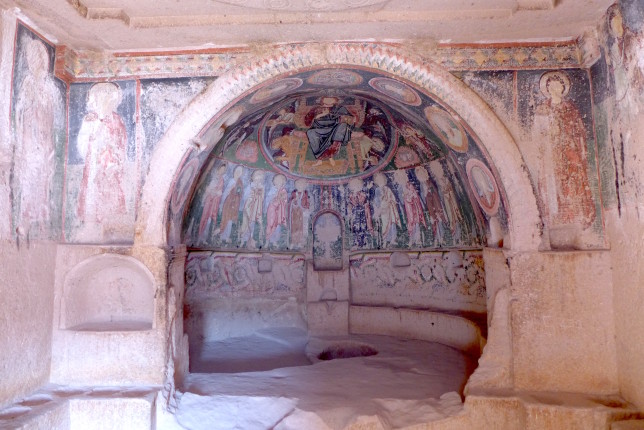 Hail church. Cool old cave church with frescoes 
