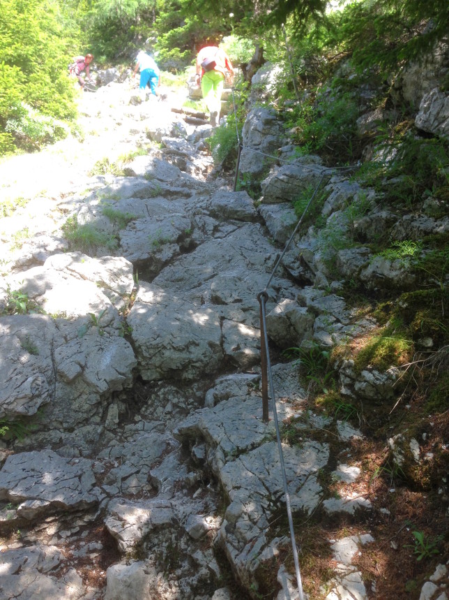 Trail up rocks with roping