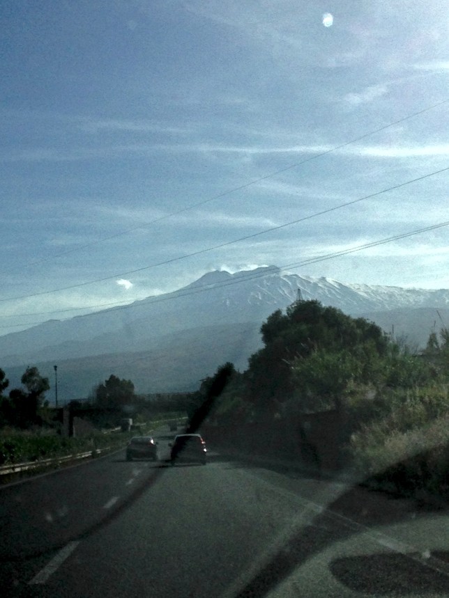 Mt. Etna (through the windshield)