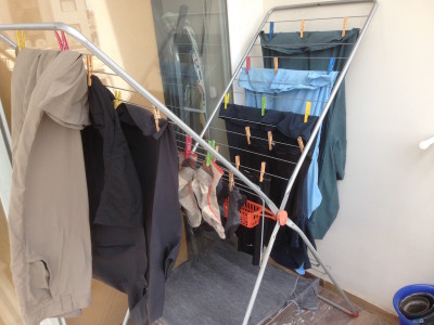 Most of my current wardrobe, drying.