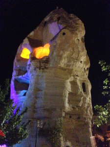 This giant carved out rock lights up and looks like a face...