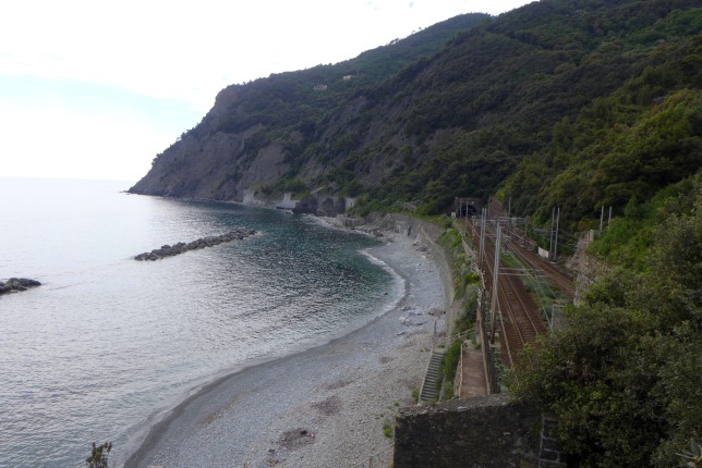Beach by the train tracks that head to the Cinque Terre