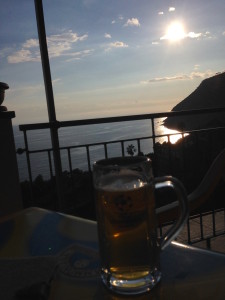 Beer by the water back at the hotel to end the day