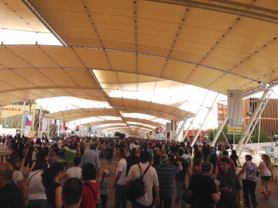 Inside the Expo. Main walkway with pavilions on both sides