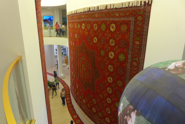 A massive rug in the Turkmenistan Pavilion